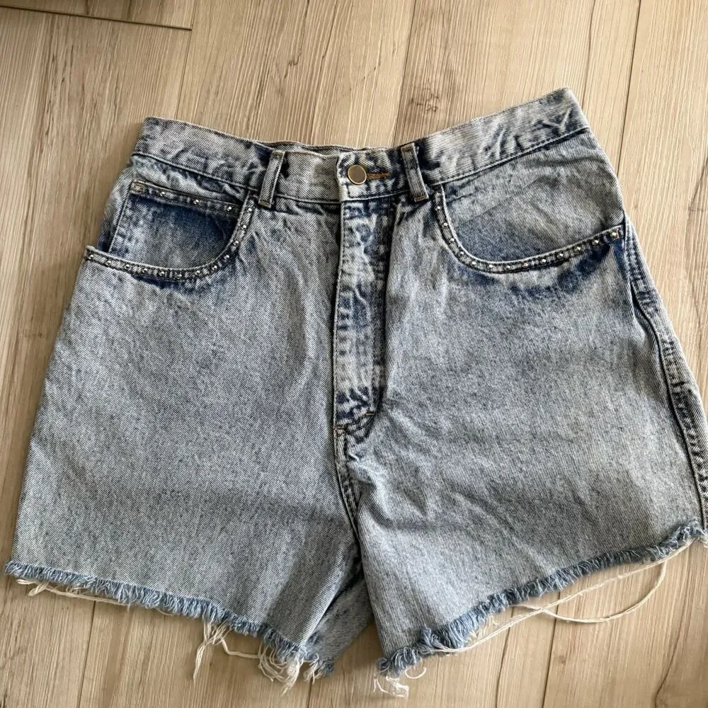 Vintage Distress Denim Cutoff Shorts 90s Western Grunge Festival Studs  Shorts